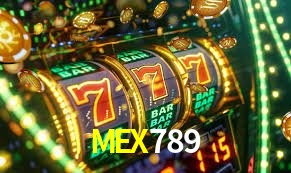 Una escena digital vívida inspirada en casino con MEX789 mostrado prominentemente, luces brillantes, fichas, cartas y acentos dorados.
